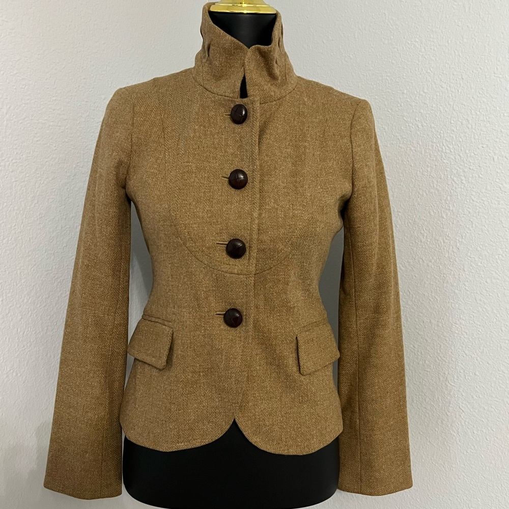 J. Crew Bella Wool Herringbone Blazer jacket in Tan 0 XS - Picture 2 of 6